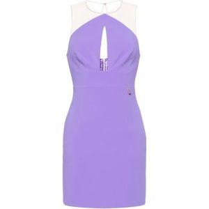 Elisabetta Franchi, Kleedjes, Dames, Paars, S, Tule, Halter Neck Tulle Shoulder Mini Jurk