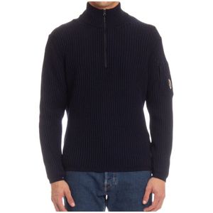 C.p. Company, Truien, Heren, Blauw, S, Wol, Geribbelde Trui met Kwart Rits