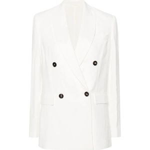 Brunello Cucinelli, Jassen, Dames, Beige, S, Linnen, Logo Jacket