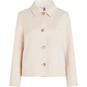 Tommy Hilfiger, Jassen, Dames, Beige, M, Wol, Korte wollen trenchcoat