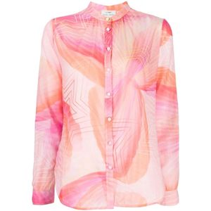 Forte Forte, Blouses & Shirts, Dames, Roze, S, Katoen, Dream Print Voile Blouse met Lange Mouwen