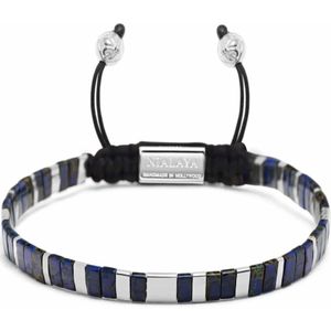 Nialaya, Accessoires, Dames, Grijs, M, Armband met gemarmerde blauwe en zilveren Miyuki Tila kralen