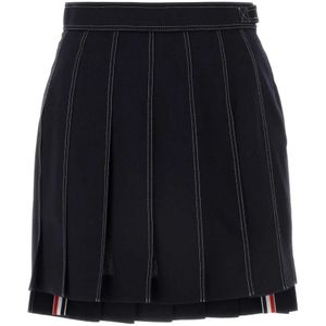 Thom Browne, Rokken, Dames, Blauw, XS, Wol, Midnight Blue wollen rok