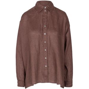 Ottod'Ame, Blouses & Shirts, Dames, Bruin, S, Linnen, Linnen overhemd met klassieke kraag