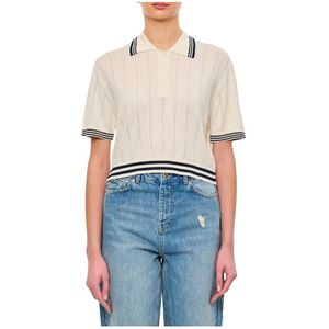 Golden Goose, Truien, Dames, Wit, S, Katoen, Witte Polo Gebreide Top Korte Mouwen