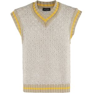 Roberto Collina, Truien, Heren, Beige, L, Gestreepte V-hals Vest