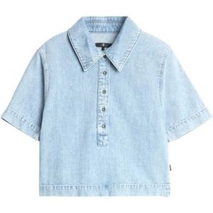 7 For All Mankind, Tops, Dames, Blauw, S, Denim, Kansas Denim Polo Shirt