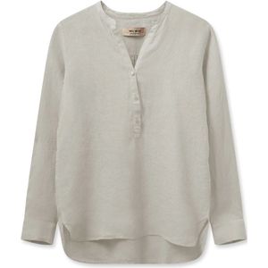 MOS Mosh, Blouses & Shirts, Dames, Beige, S, Linnen, Linnen blouse met V-hals en knoopsluiting