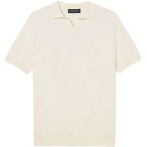 Brooks Brothers, Truien, Heren, Grijs, XL, Katoen, Katoen-linnen gebreide polo met Johnny-kraag