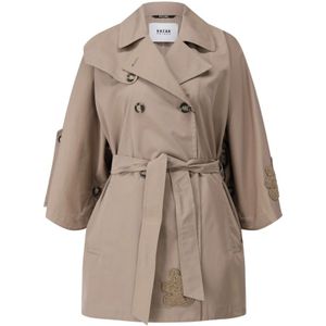 Bazar Deluxe, Mantels, Dames, Grijs, S, Leer, Trenchcoat met parelgeborduurde vleermuismouwen