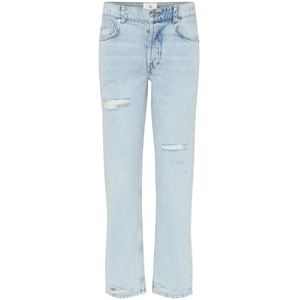 Anine Bing, Jeans, Dames, Blauw, W27, Katoen, Blauwe straight leg jeans met scheuren