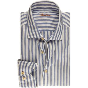 Stenströms, Overhemden, Heren, Veelkleurig, M, Katoen, Casual Slim Fit Blauw Gestreept Poplin Overhemd