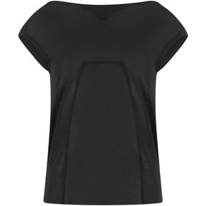 Rick Owens, Tops, Dames, Zwart, M, Zijde Viscose Blend T-shirt Ruwe Snit