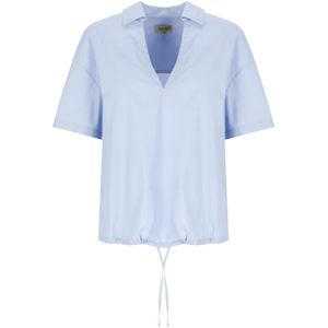 Woolrich, Blouses & Shirts, Dames, Blauw, S, Katoen, Lichtblauwe Katoenen Blouse met V-Hals