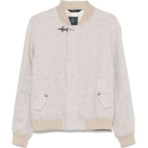 Fay, Jassen, Heren, Beige, XL, Linnen, Beige Linnen Jas