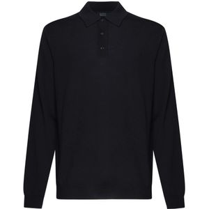 Zanone, Tops, Heren, Blauw, S, Wol, Blauwe Wollen Gebreide Polo Lange Mouw