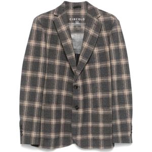 Circolo 1901, Jassen, Heren, Veelkleurig, M, Katoen, Geruite Fleece Jas met Reverskraag