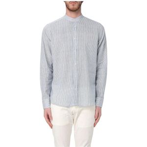 Manuel Ritz, Overhemden, Heren, Blauw, M, Linnen, Gestreept Mandarin Kraag Shirt