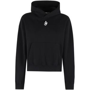 JW Anderson, Sweatshirts & Hoodies, Dames, Zwart, L, Katoen, Geborduurde Cropped Top