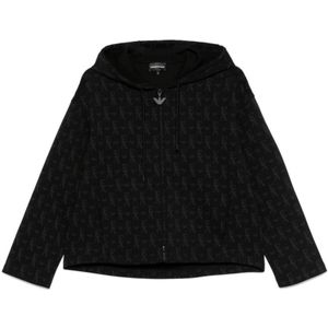 Emporio Armani, Sweatshirts & Hoodies, Dames, Zwart, M, Zwarte Sweaters met Rits Capuchon