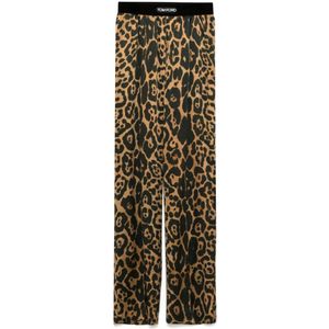 Tom Ford, Broeken, Dames, Bruin, M, Zijden Luipaard Broek