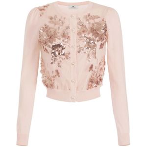 Elisabetta Franchi, Truien, Dames, Roze, M, Katoen, Babyroze Katoenen Trui met Knopen