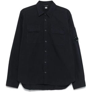 C.p. Company, Overhemden, Heren, Blauw, L, Katoen, Blauw Katoenen Overhemd met Lange Mouwen