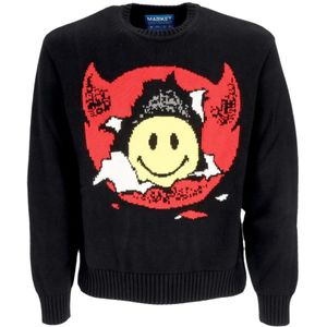 Market, Truien, Heren, Zwart, M, Katoen, Smiley Inner Peace Zwarte Sweater