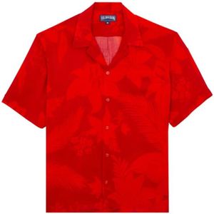 Vilebrequin, Overhemden, Heren, Rood, M, Flower Power Bowling Shirt van Viscose voor Heren