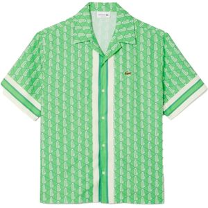 Lacoste, Overhemden, Heren, Groen, L, Katoen, Monogram Overhemd met Rechte Snit
