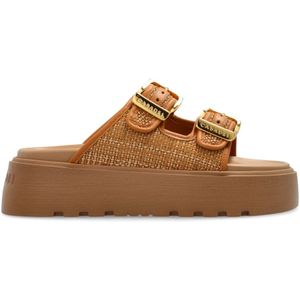 Casadei, Schoenen, Dames, Bruin, 37 EU, Leer, Plateau sandalen