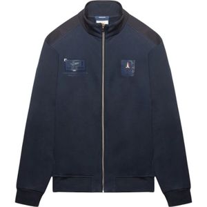 Aeronautica Militare, Jassen, Heren, Blauw, L, Katoen, Blauwe sweater met volledige rits en reflecterende patches