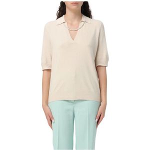 Liu Jo, Truien, Dames, Beige, XS, Rode V-hals Sweater Top