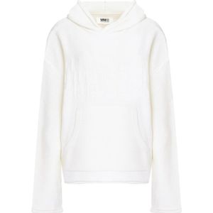 MM6 Maison Margiela, Sweatshirts & Hoodies, Dames, Wit, XL, Wol, Logo Intarsia Gebreide Hoodie