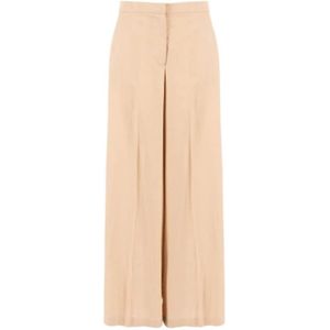 Nenette, Broeken, Dames, Beige, L, Linnen, Wijde Pijp Linnen Broek