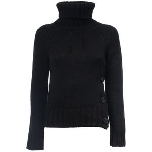 Aspesi, Truien, Dames, Zwart, S, Wol, Dikke wollen dolcevita met knoopdetail