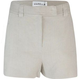 Marella, Korte broeken, Dames, Beige, XS, Linnen, Linnen shorts met verborgen sluiting