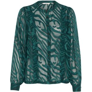 Cream, Blouses & Shirts, Dames, Groen, XS, Polyester, Mesh Blouse met Pofmouwen en Ruches