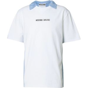 Moschino, Tops, Heren, Wit, M, Katoen, Blauw en wit katoenen T-shirt