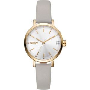 Dkny, Accessoires, Dames, Grijs, ONE Size, Elegant Analog Quartz Watch with Leather Strap