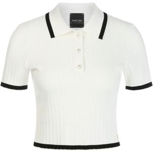 Marc Cain, Tops, Dames, Wit, L, Geknipte polo-shirt met contraststrepen