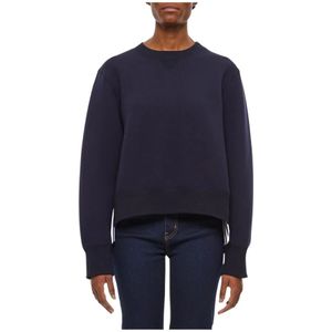 Sacai, Sweatshirts & Hoodies, Dames, Blauw, L, Katoen, Blauwe Cropped Sweatshirt Stijlvol Veelzijdig