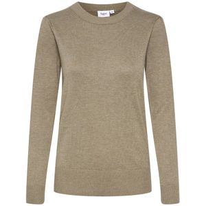 Saint Tropez, Truien, Dames, Beige, XS, Melange Gebreide Trui met Ronde Hals