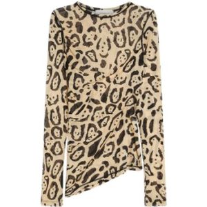 Max Mara, Tops, Dames, Bruin, M, Tule, T-shirt met lange mouwen van tule met dierenprint