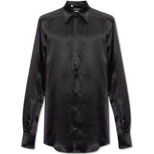 Dolce & Gabbana, Overhemden, Heren, Zwart, L, Zijden shirt