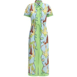 Alemais, Kleedjes, Dames, Veelkleurig, L, Bloemen Chemisier Jurk met Knoop Taille