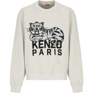 Kenzo, Sweatshirts & Hoodies, Heren, Grijs, M, Katoen, Happy Tiger Katoenen Sweatshirt