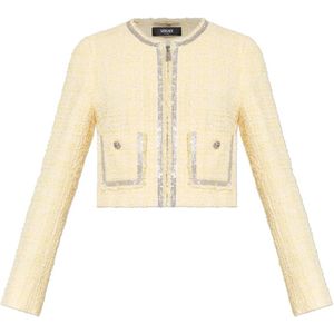 Versace, Jassen, Dames, Geel, S, Tweed, Tweed jasje met glinsterende kristallen