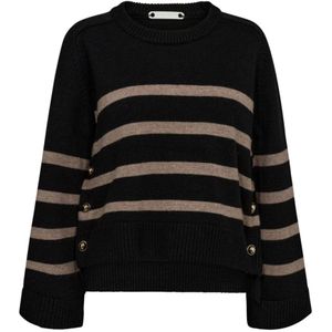 Co'Couture, Truien, Dames, Zwart, XL, Gestreept gebreid vest met knopen