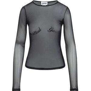 Jean Paul Gaultier, Tops, Dames, Zwart, M, Velvet Flock Top in Zwart